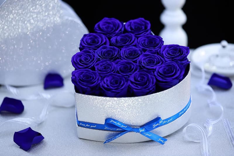 Mother's Day Preserved Blue Rose Heart Box Gift for Her