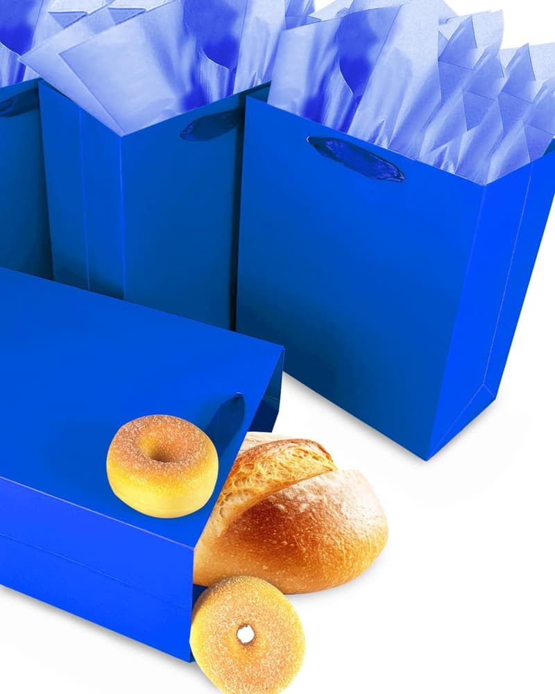 Medium Dark Blue Gift Bags with Tissue Paper - Wedding & Birthday (5 Bags + 10 Tissue)