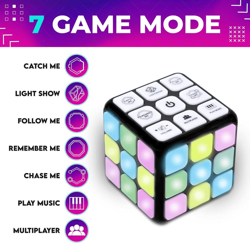 Flashing Cube Memory Game - 7-in-1 STEM Toy for Ages 8+