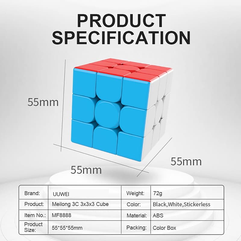 Educational 3x3 Speed Cube Puzzle for Kids - Smooth Turning, Stickerless