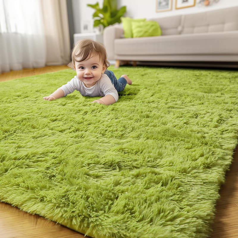 Fluffy Grass Green Shag Rug 4x6 for Kids' Room Decor