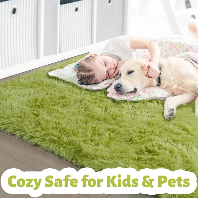 Fluffy Grass Green Shag Rug 4x6 for Kids' Room Decor