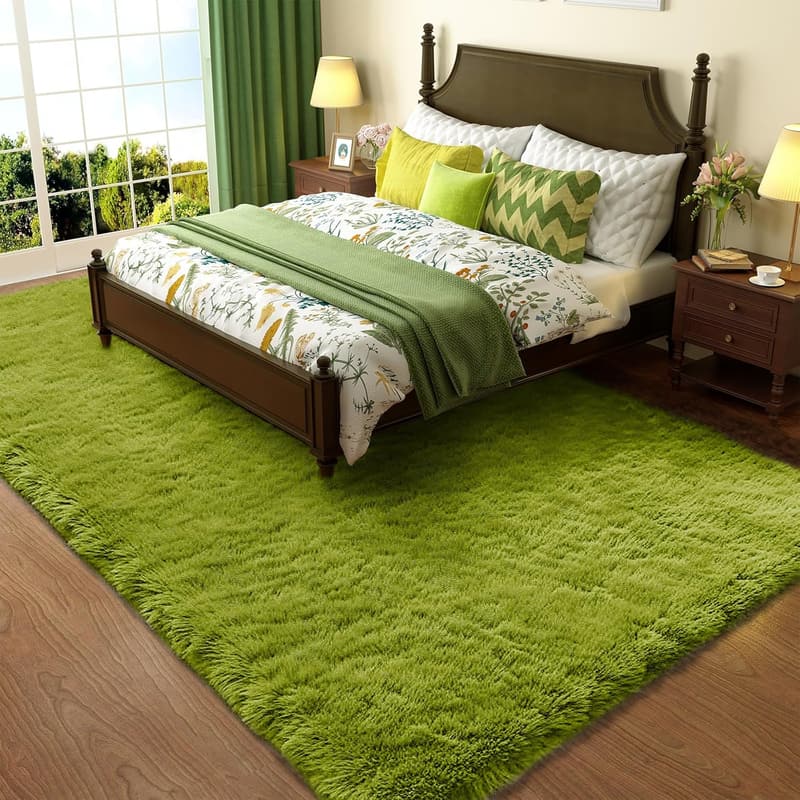 Green Shag Area Rug, Soft Plush Carpet for Kids' Room, 4x6