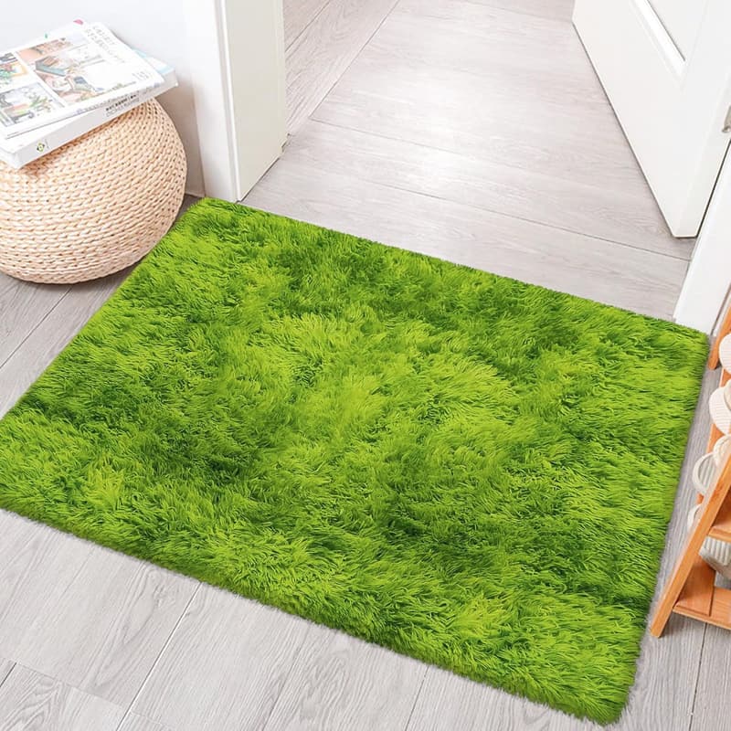 Fluffy Grass Green 2x3 ft Non-Slip Area Rug for Home Decor