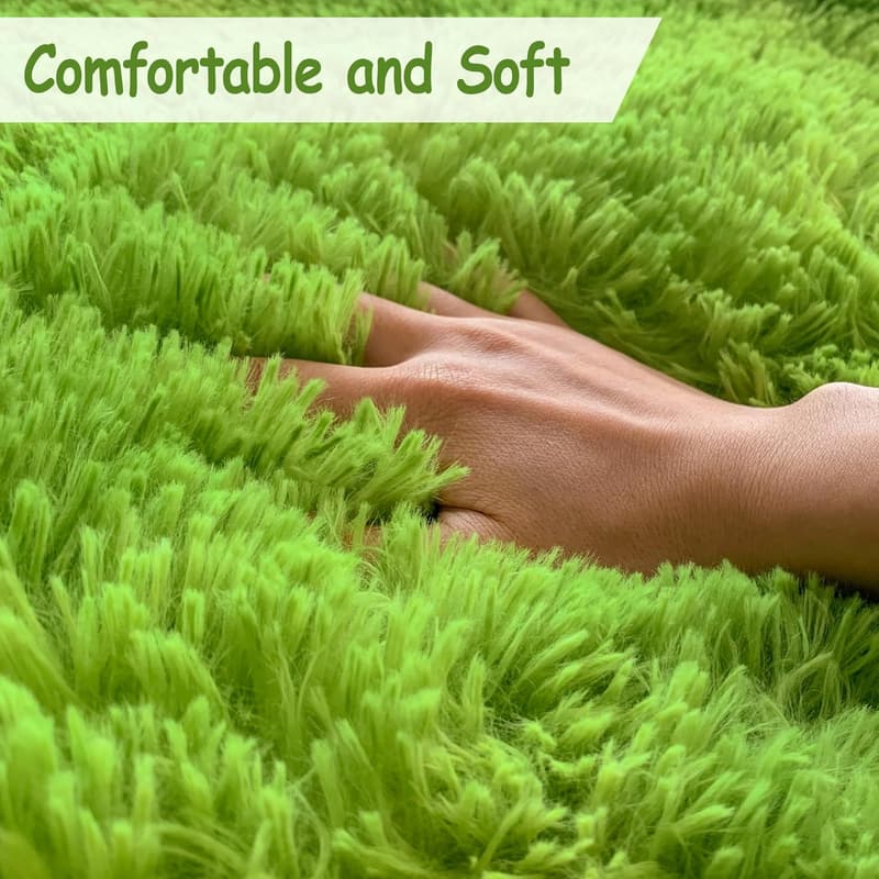 Fluffy Grass Green 2x3 ft Non-Slip Area Rug for Home Decor