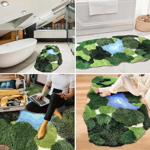 Leaf-Shaped 3D Moss Rug, Non-Slip Soft Bath Mat for Kids & Pets