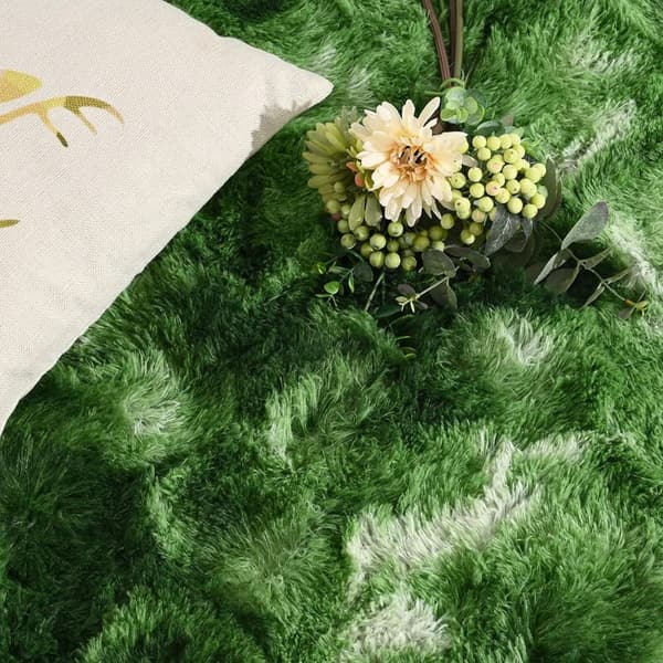 Fluffy Dark Green Area Rug, 3x5 ft Plush Non-Slip Decor
