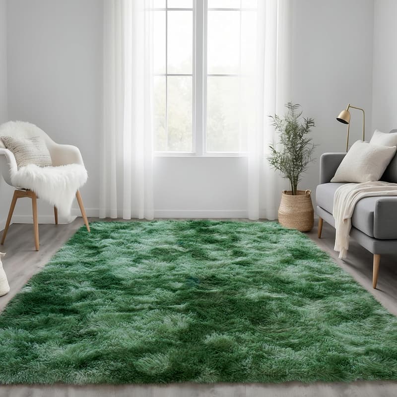 Ultra Soft Tie-Dyed Green Shaggy Area Rug 4x5.9 Feet