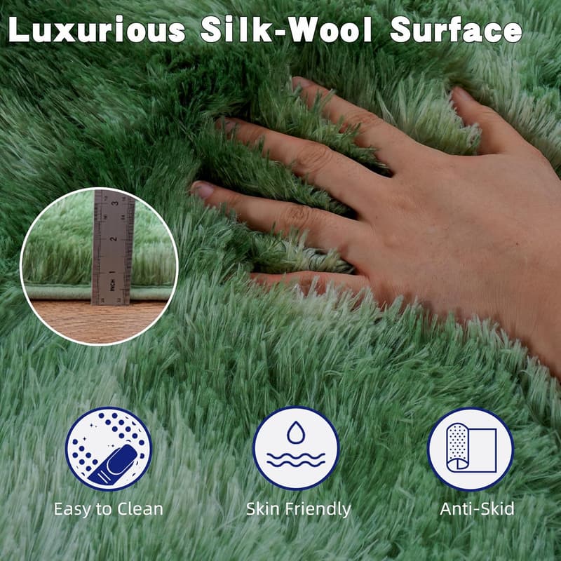 Ultra Soft Tie-Dyed Green Shaggy Area Rug 4x5.9 Feet