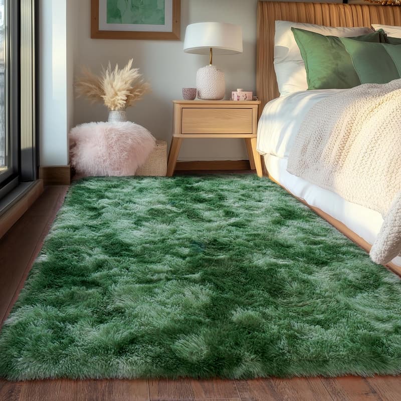 Ultra Soft Tie-Dyed Green Shaggy Area Rug 4x5.9 Feet