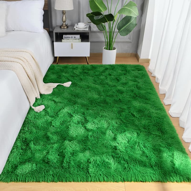 Green Fluffy Shaggy Carpet Rug, 3x5 Feet for Kids' Rooms