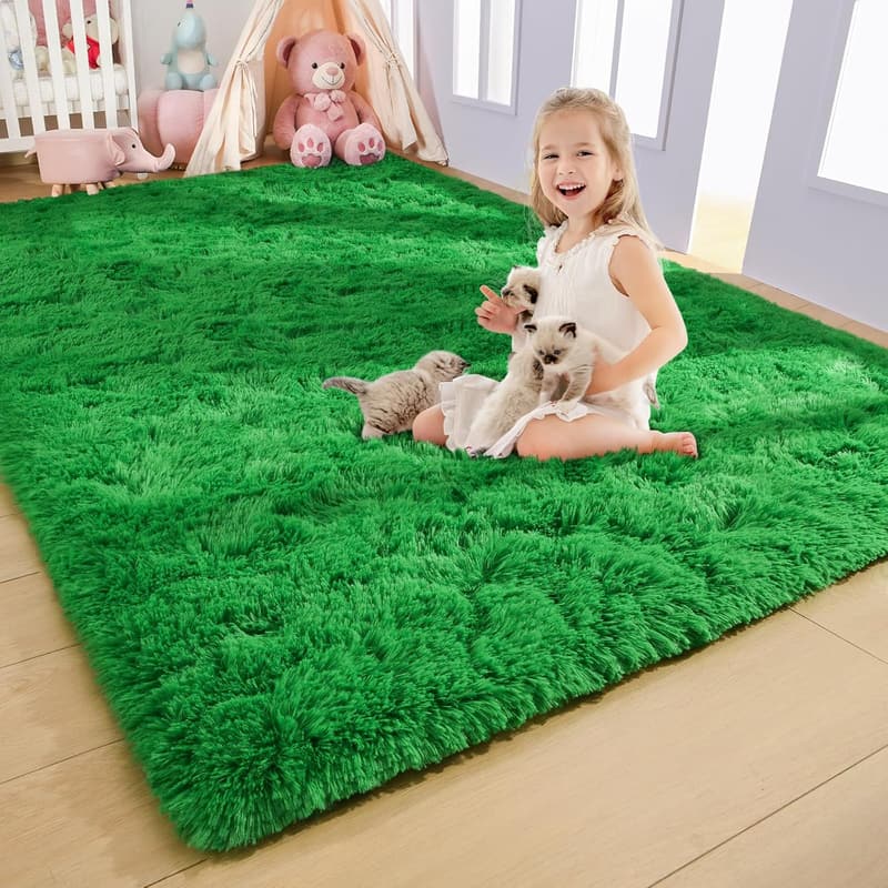 Green Fluffy Shaggy Carpet Rug, 3x5 Feet for Kids' Rooms