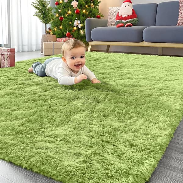 Soft Fluffy Shaggy Area Rug – Machine Washable, 4x5.9 ft, Green