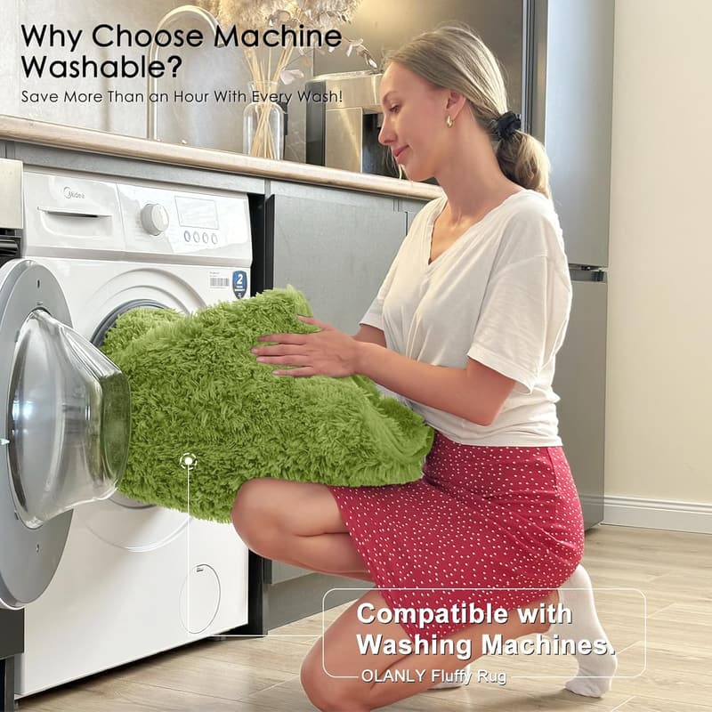 Soft Fluffy Shaggy Area Rug – Machine Washable, 4x5.9 ft, Green