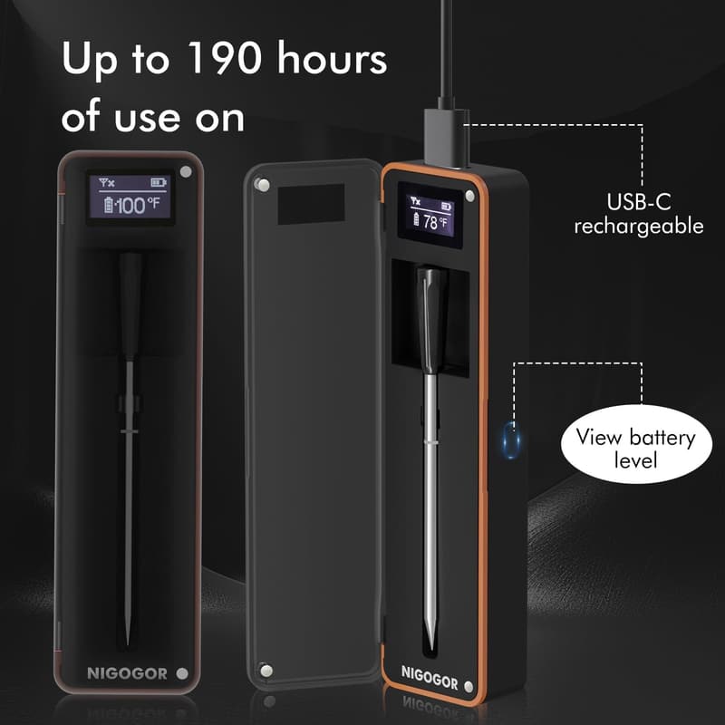 Bluetooth Meat Thermometer with Thin Probe for BBQ & Grilling