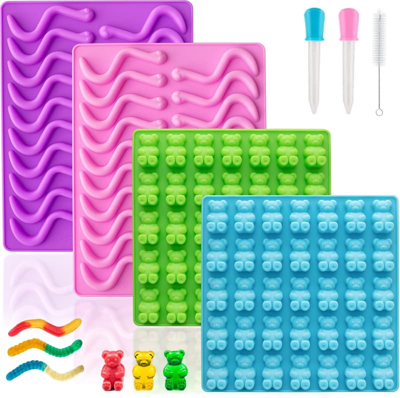 Silicone Gummy Bear & Worm Candy Molds Set for Kids