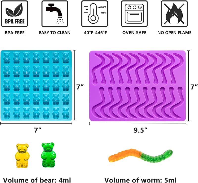 Silicone Gummy Bear & Worm Candy Molds Set for Kids