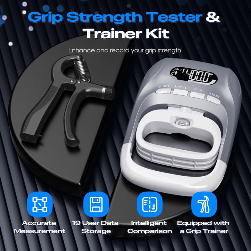 Digital Grip Strength Tester with Adjustable Hand Gripper – 400lbs Capacity for Rehab and Fitness