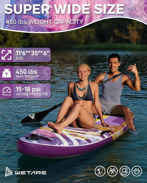 Extra Wide Inflatable Paddle Board for Yoga & Fishing, 450lbs Capacity