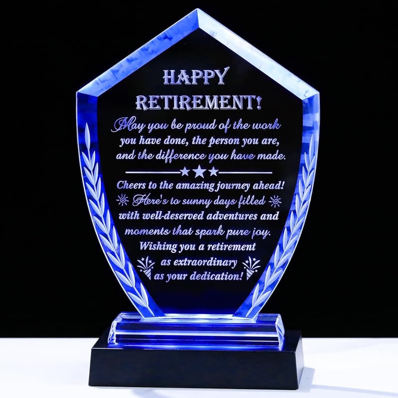 2025 Retirement Gift - Crystal Plaque Keepsake with Light Base