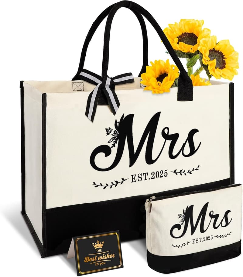 Bride Canvas Tote Bag with Makeup Bag - Wedding Gift Set