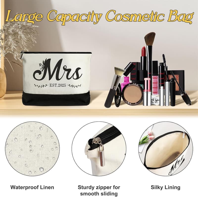Bride Canvas Tote Bag with Makeup Bag - Wedding Gift Set