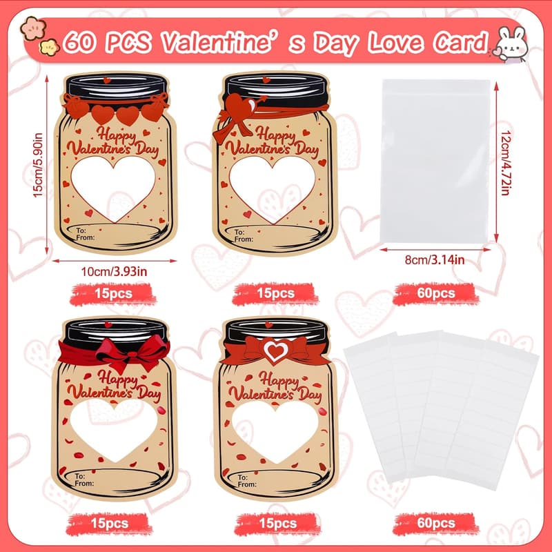 Kids' Valentine's Day Cards - 60 Pack Classroom Exchange