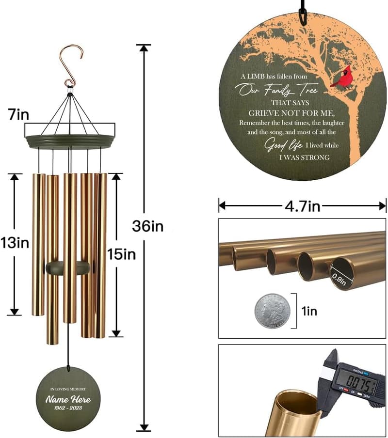 Custom 36-Inch Sympathy Wind Chimes for Memorial Remembrance