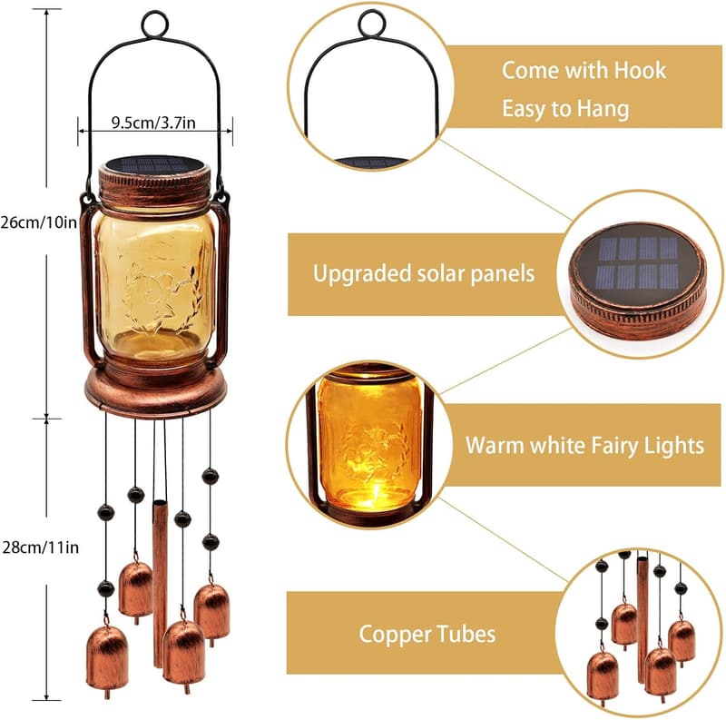 Solar Wind Chimes - 2 Pack Garden Lights for Mom & Grandma