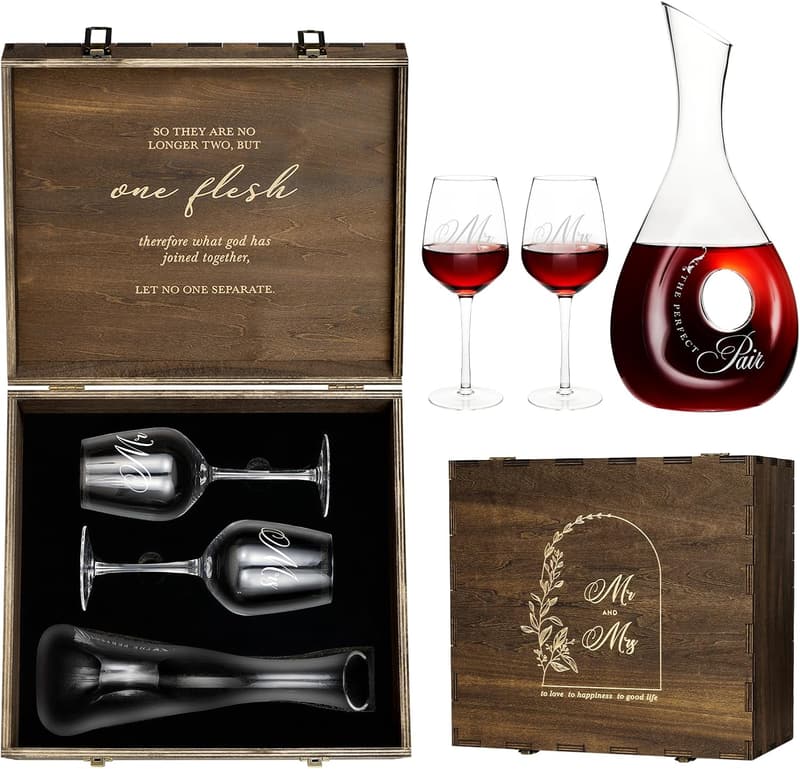 Bridal Shower Gift Set: Mr & Mrs Wine Glasses & Decanter