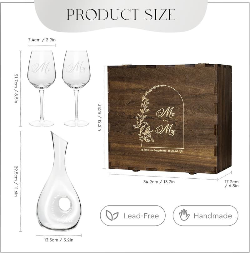 Bridal Shower Gift Set: Mr & Mrs Wine Glasses & Decanter