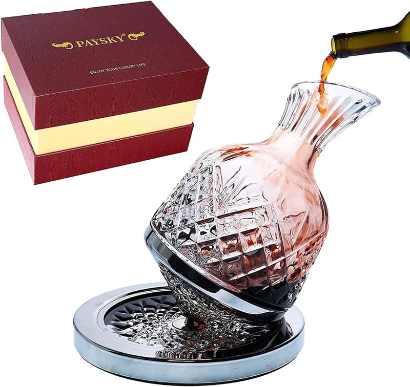 Crystal Rotating Wine Decanter 45 oz - Perfect for Weddings