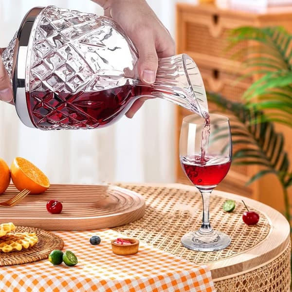 Crystal Rotating Wine Decanter 45 oz - Perfect for Weddings