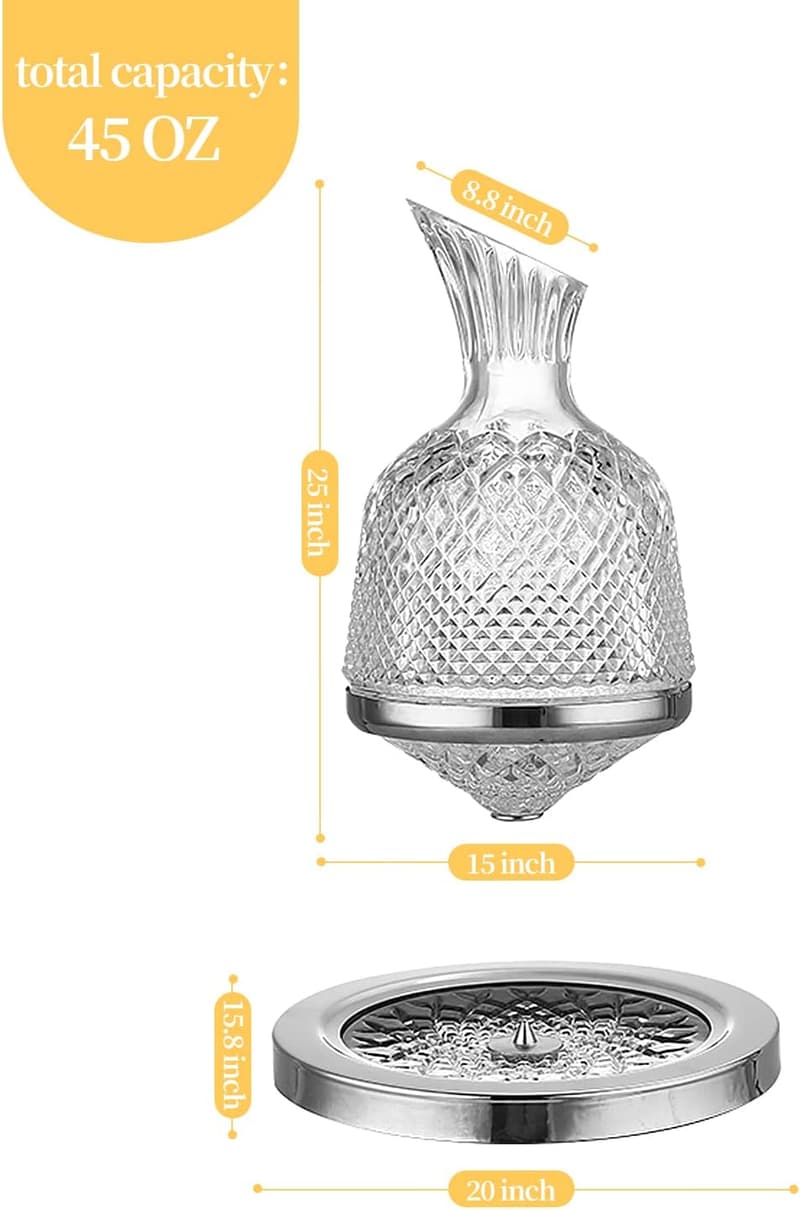 Crystal Rotating Wine Decanter 45 oz - Perfect for Weddings