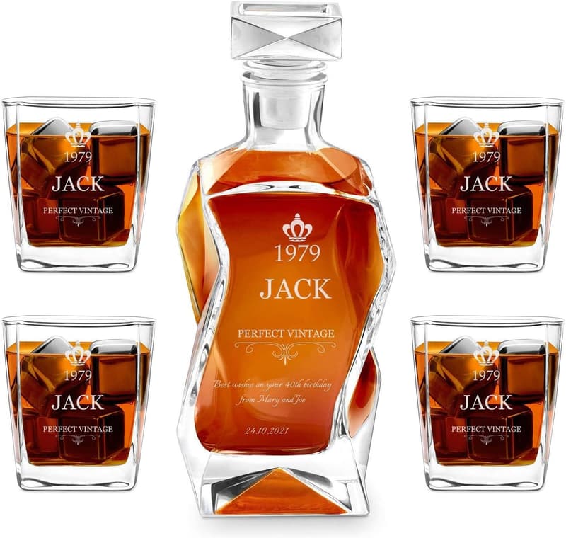 Personalized Whiskey Decanter Set with 4 Glasses - Birthday Gift