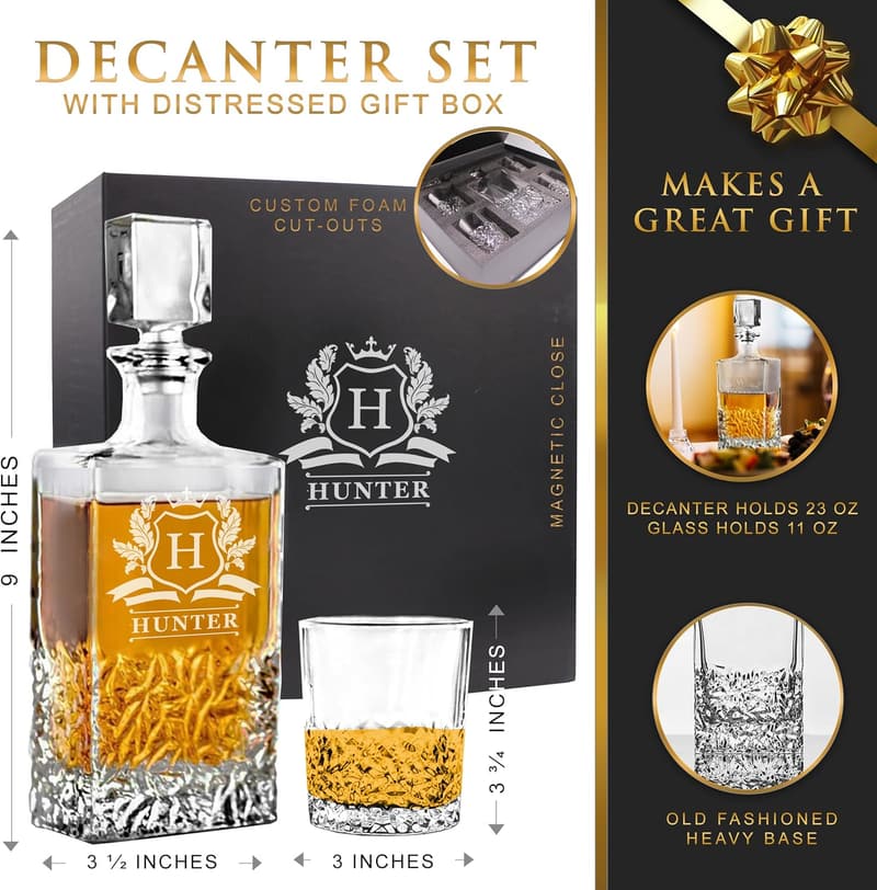 Personalized Engraved Decanter Set with 2 Glasses