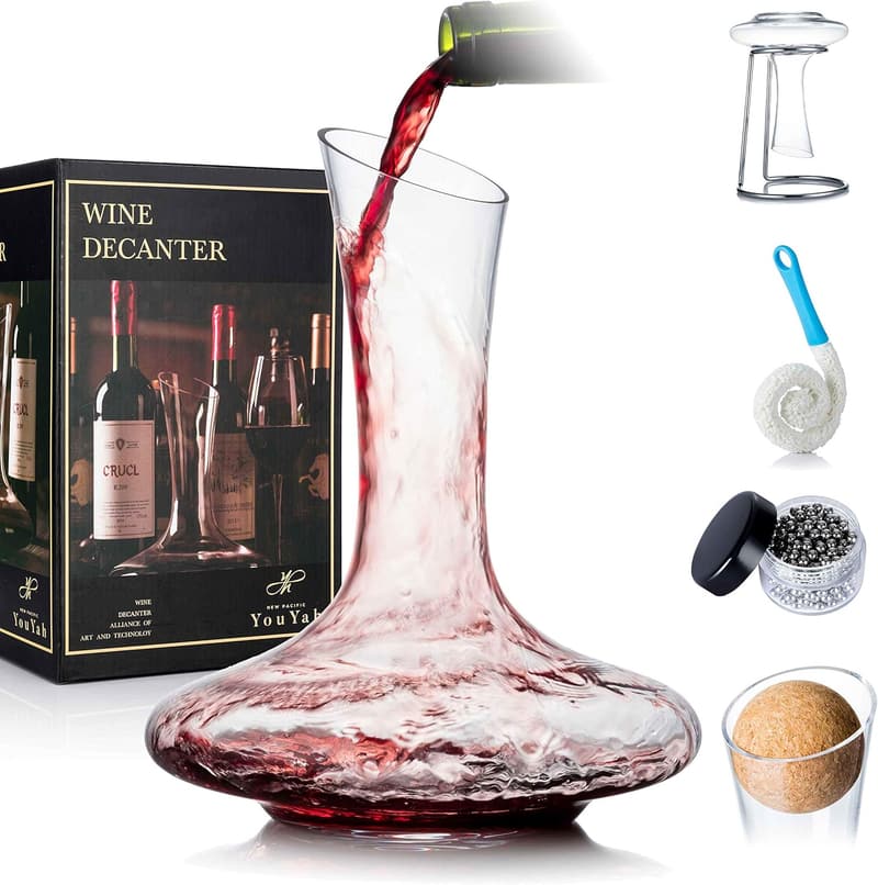 Hand-Blown Crystal Wine Decanter Set with Stand and Stopper