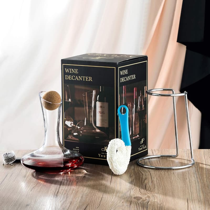 Hand-Blown Crystal Wine Decanter Set with Stand and Stopper
