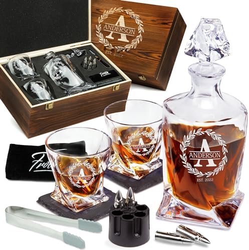 Personalized Whiskey Decanter Set for Dad - Custom Gift for Him