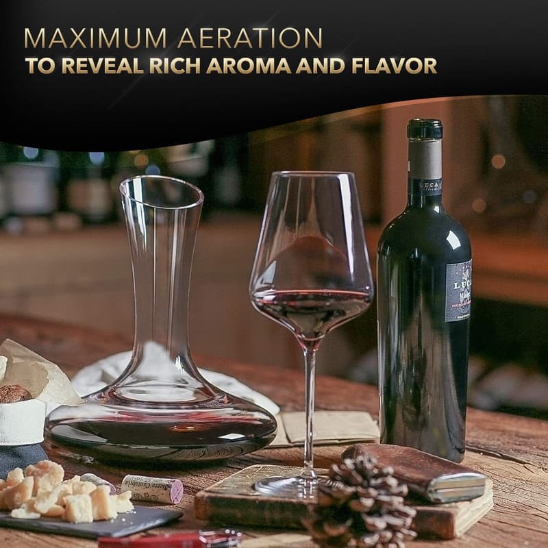 Hand Blown Crystal Wine Decanter with Aerator, 750ml