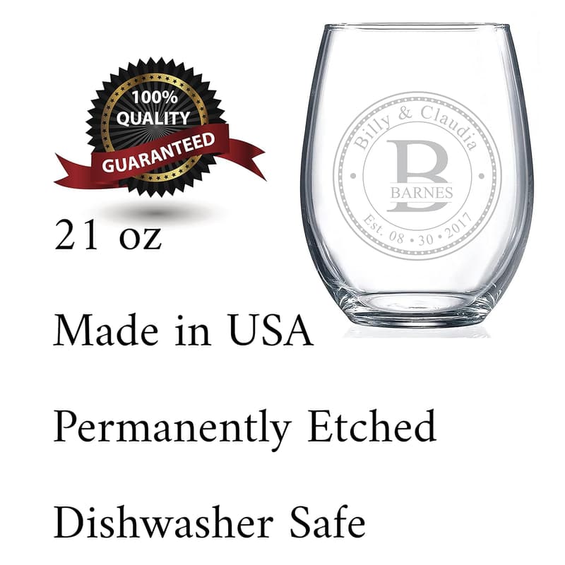 Anniversary Personalized Stemless Wine Glasses - Engraved 21oz