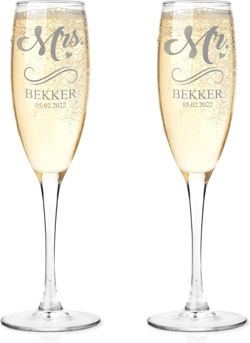 Personalized Laser Engraved Champagne Flutes Set for Weddings