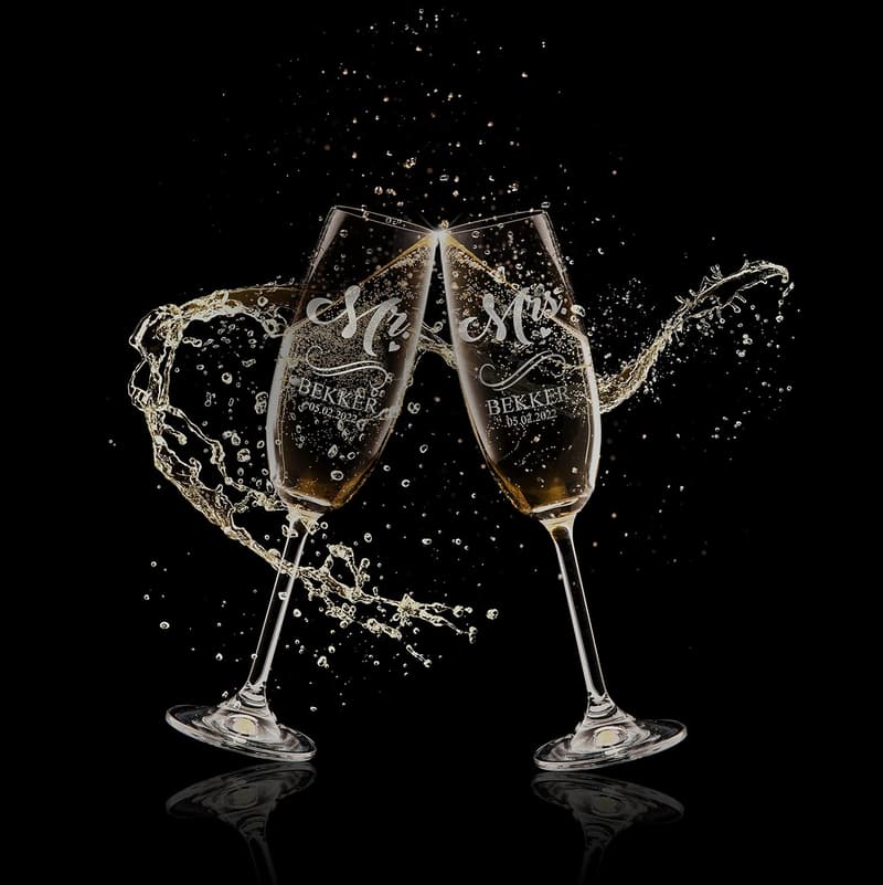 Personalized Laser Engraved Champagne Flutes Set for Weddings