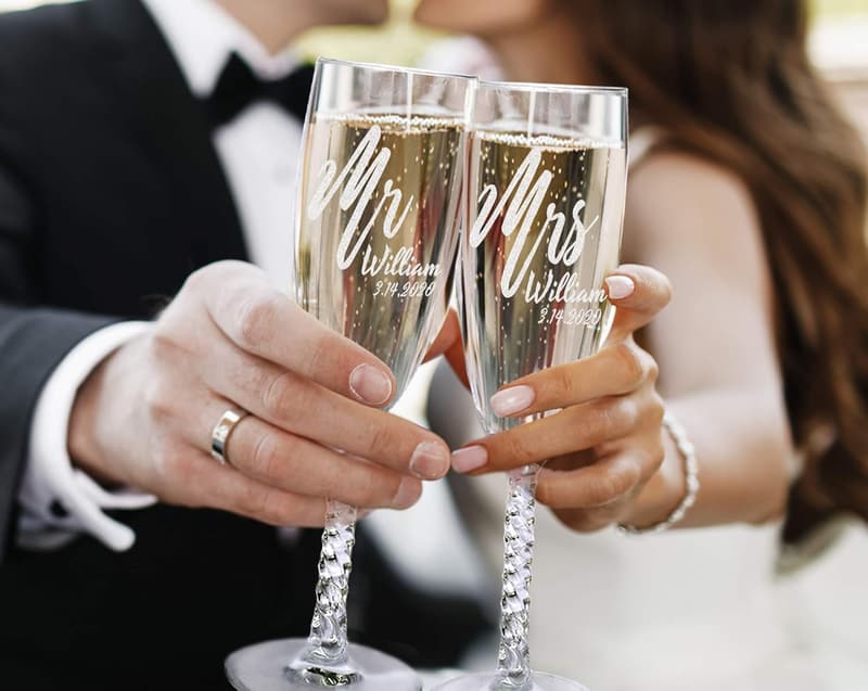Custom Engraved Mr. & Mrs. Champagne Flutes for Couples