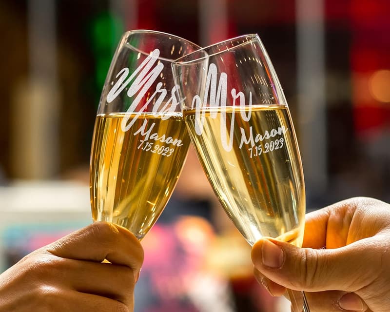 Custom Engraved Mr. & Mrs. Champagne Flutes for Couples