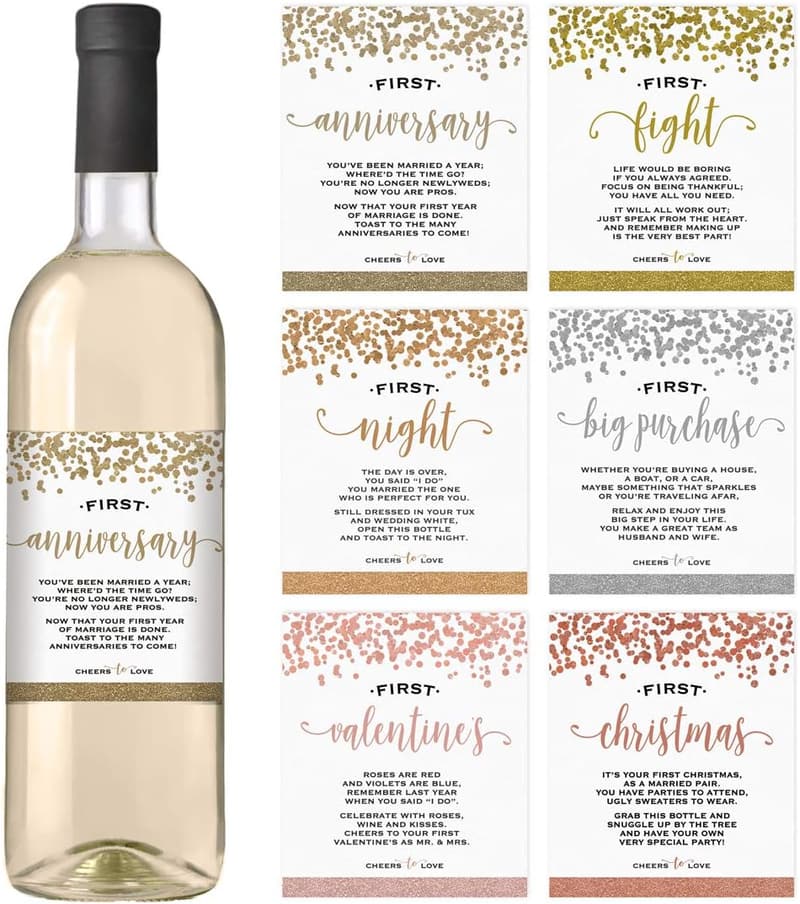 Wedding Milestones Wine Bottle Labels - Greenery Design (6 Pack)