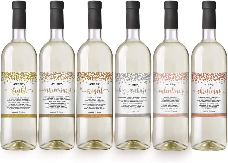 Wedding Milestones Wine Bottle Labels - Greenery Design (6 Pack)