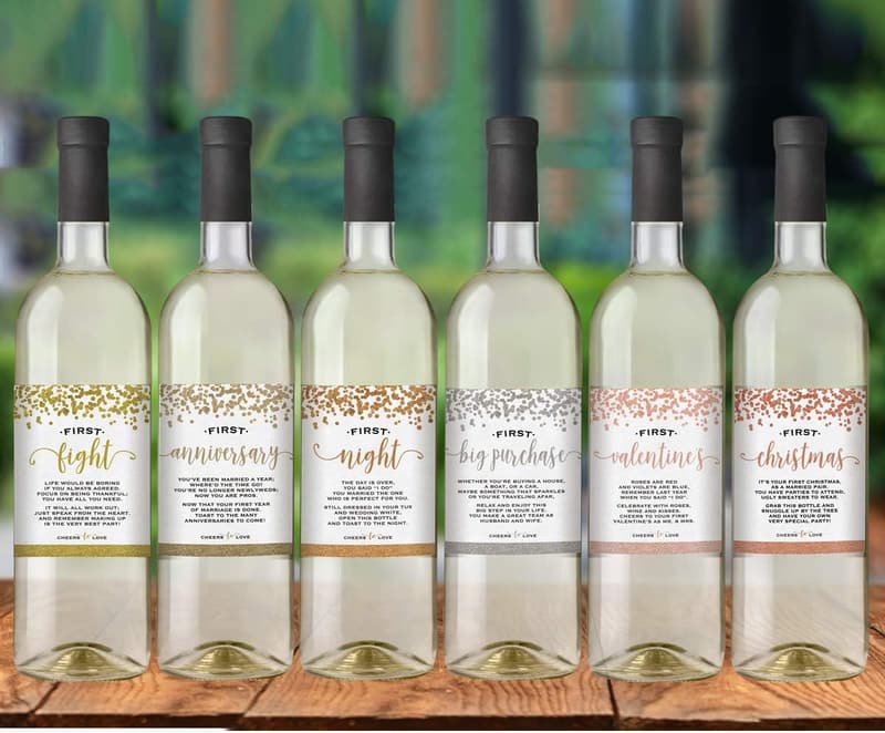 Wedding Milestones Wine Bottle Labels - Greenery Design (6 Pack)
