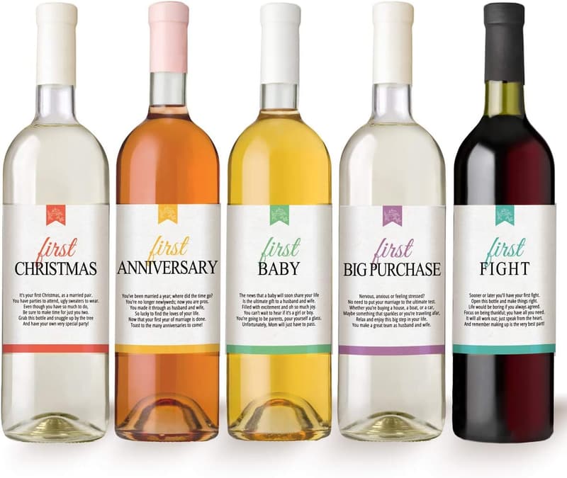 Wedding Milestones Wine Bottle Labels, Set of 5 Waterproof