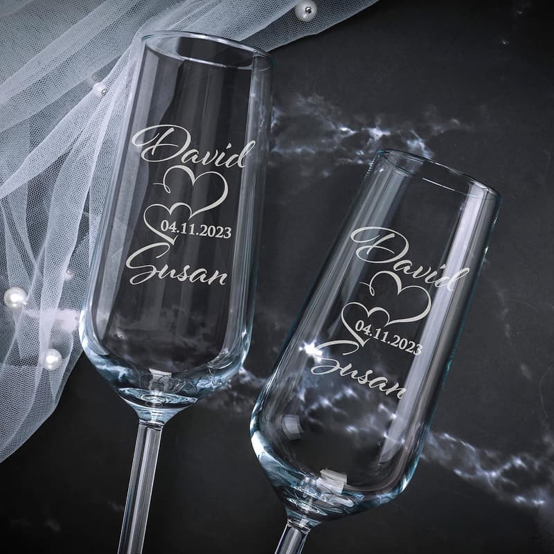 Engagement Personalized Champagne Flutes Set for Couples
